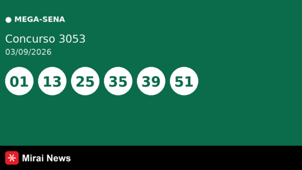 Resultado da Mega-Sena 3053 de 03/09: confira as dezenas