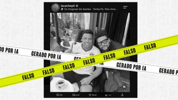 Foto de Ronaldo com “L” a Lula é montagem feita por IA hoje