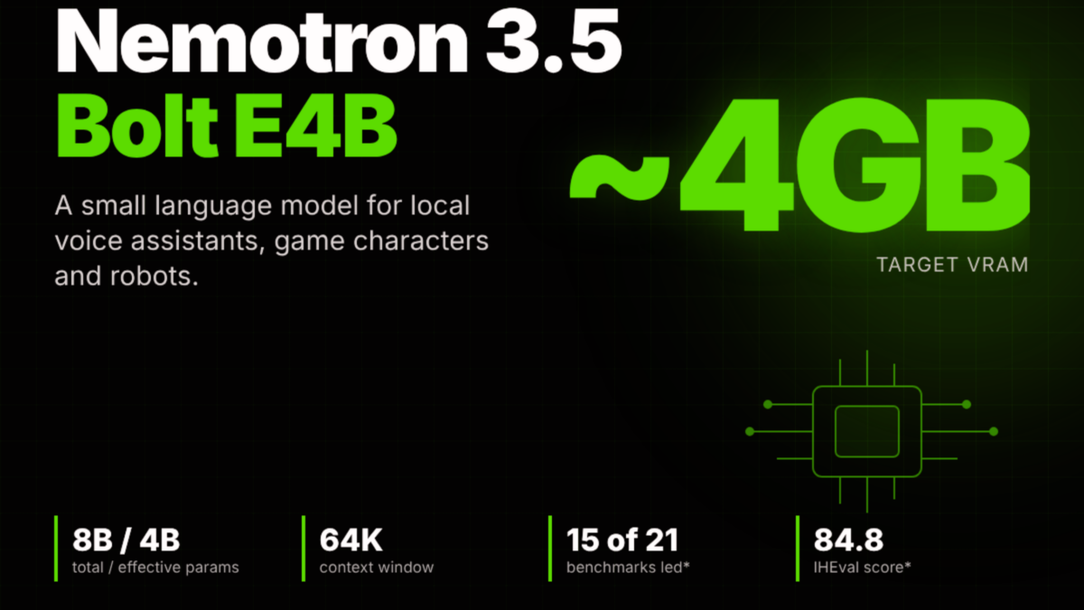 NVIDIA lança Nemotron 3.5 Bolt para IA local com 4 GB VRAM