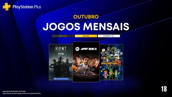 PlayStation Plus libera 3 jogos grátis em outubro com F1 25