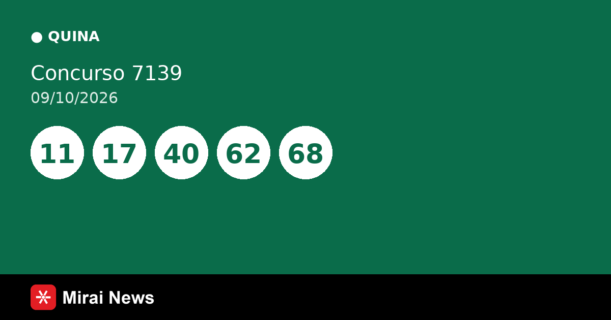 Resultado da Quina 7139 de 09/10: confira as dezenas