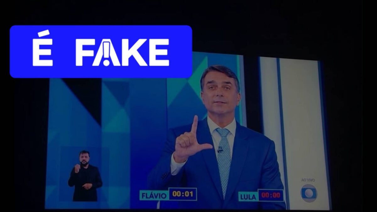 Imagem de Flávio Bolsonaro ‘fazendo L’ em debate é falsa