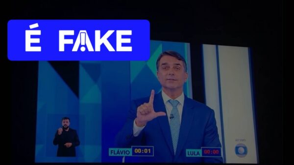 Imagem de Flávio Bolsonaro ‘fazendo L’ em debate é falsa